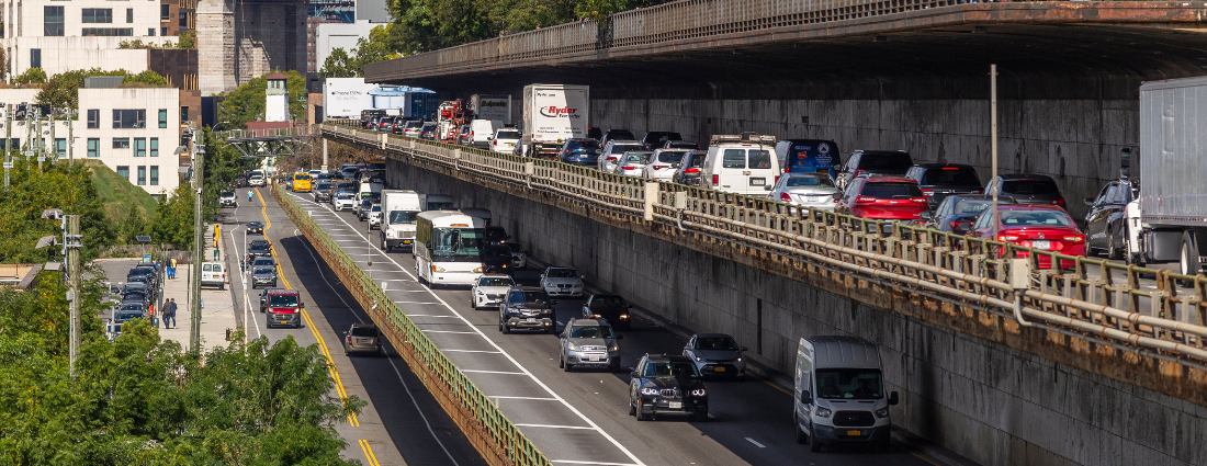 Two way traffic on the Brookly Queens Expressway's triple cantilever.