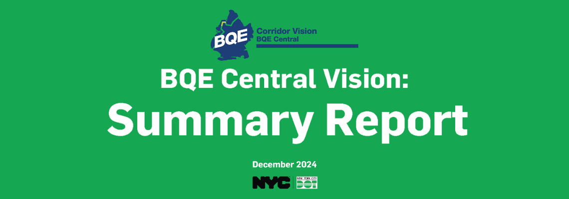 Cover text for the B Q E Central Vision Summary Report and the B Q E logo