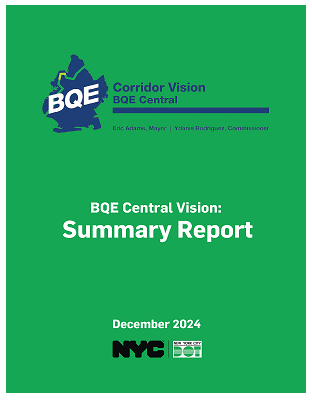 cover of the B Q E Central Vision Summary Report. Green background with white and blue text.